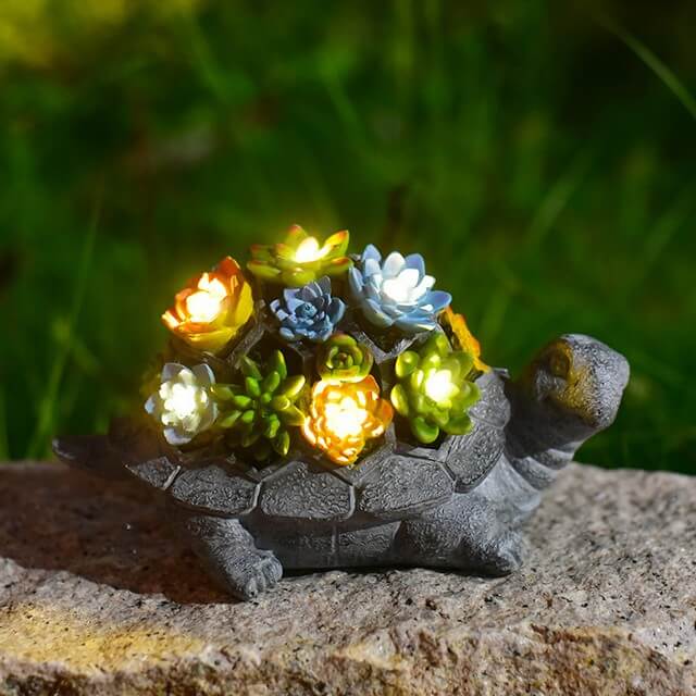 Outdoor Resin Tortoise Lawn Statue Solar Lights Garden Ornaments