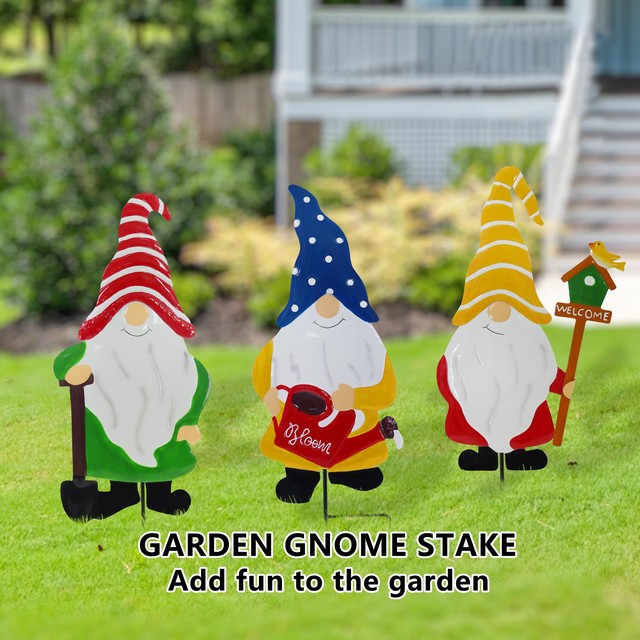 BSCI Factory Metal Yard Art Gnomes Stake Garden Ornaments Wholesale