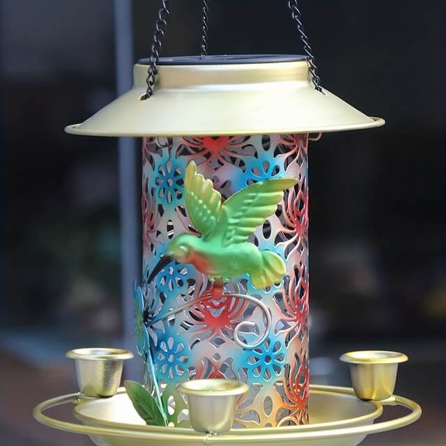 Novelty Waterproof Solar Lights Metal Hanging Backyard Bird Feeder