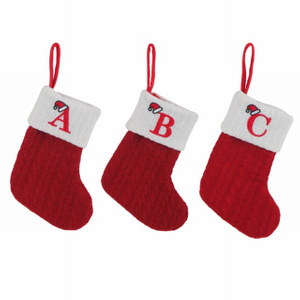 Cable Knitted Custom Red And White Personalized Fun Christmas Socks Stockings With Letters