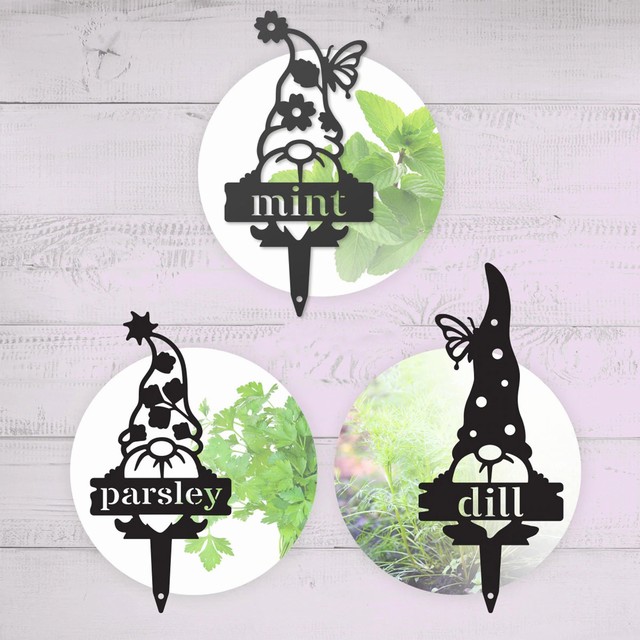Laser Cut Metal Gnome Garden Stakes Seed & Plant Markers Indoor Outdoor Vegetables And Funny Labels Durable Tags