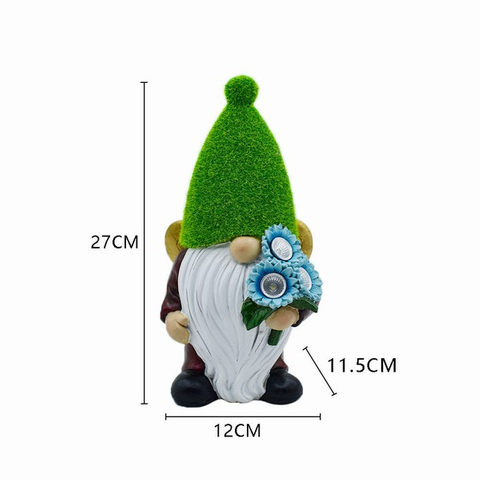 Mossy Hat Cute Resin Small Gnomes Garden Figurine Holding Solar Lights Flower