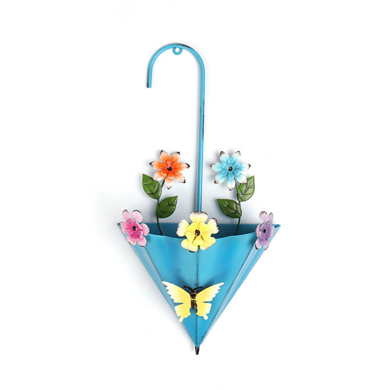 Beautiful 3d Metal Umbrella Decor Flower Pot Hanging Plants Basket Wall Decor Set