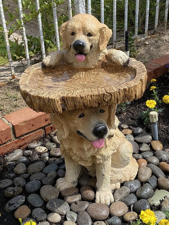 Resin Simulation Dog Garden Yard Statues Ornaments Outdoor Decoration Small Birdbaths