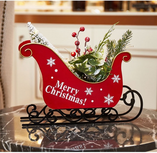BSCI Factory Wholesale Metal Gifts And Crafts Red Christmas Sleigh Decorations 