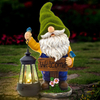 Mossy Hat Polyresin Outdoor Custom Garden Gnomes Statues Holding Solar Lantern