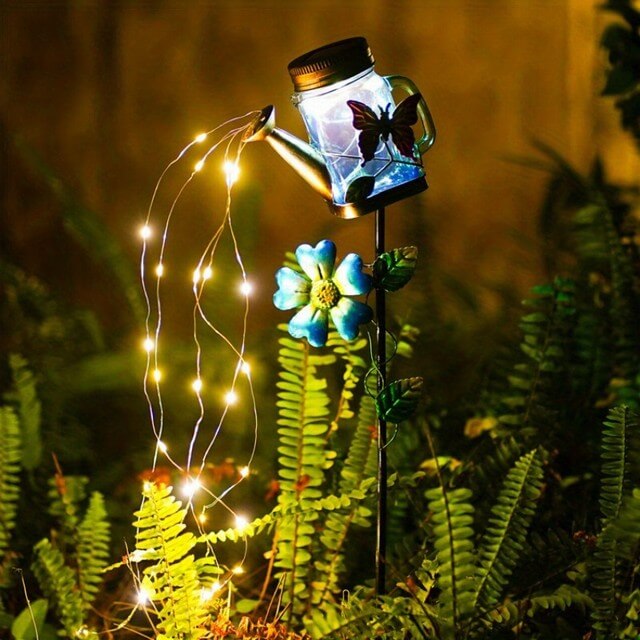 Metal Glass Decorative Watering Can Outdoor Mason Jars Solar Fairy Lights