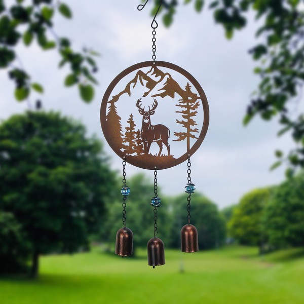 Factory Offers Rustic Deer Elk Outside Hanging Metal Garden Bells Wind Chime