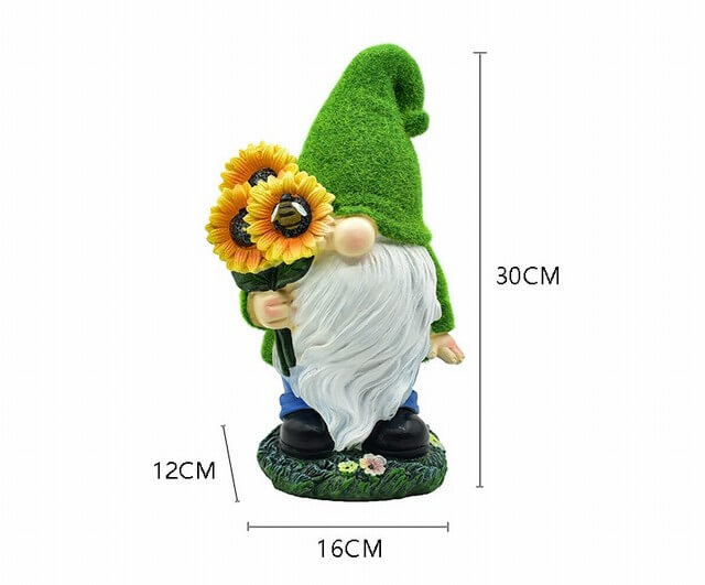 Holding Solar Sunflower Mossy Hat Cute Handmade Resin Garden Gnome Figure Lawn Ornaments for Sale