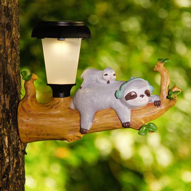 Beautiful Solar Lights Outdoor Decorative Hanging Colorful Hedgehog Sloth Squirrel Garden Statues Wall Art Ornaments Factory