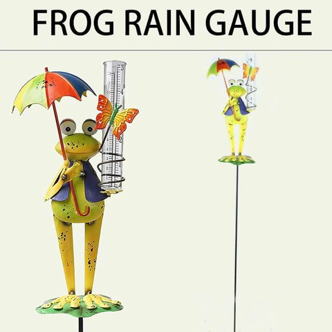 Rain Gauge Stake Yard Garden Stakes Decor Outdoor Metal Frog Figurine with Plastic Tube