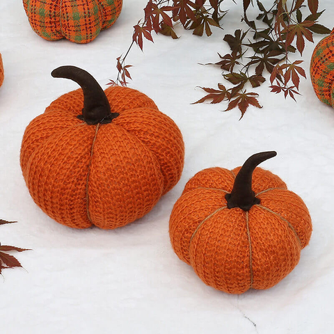 Soft Knitted Pumpkins for Fall Holiday Festive Handmade Crafts Autumn Decoration