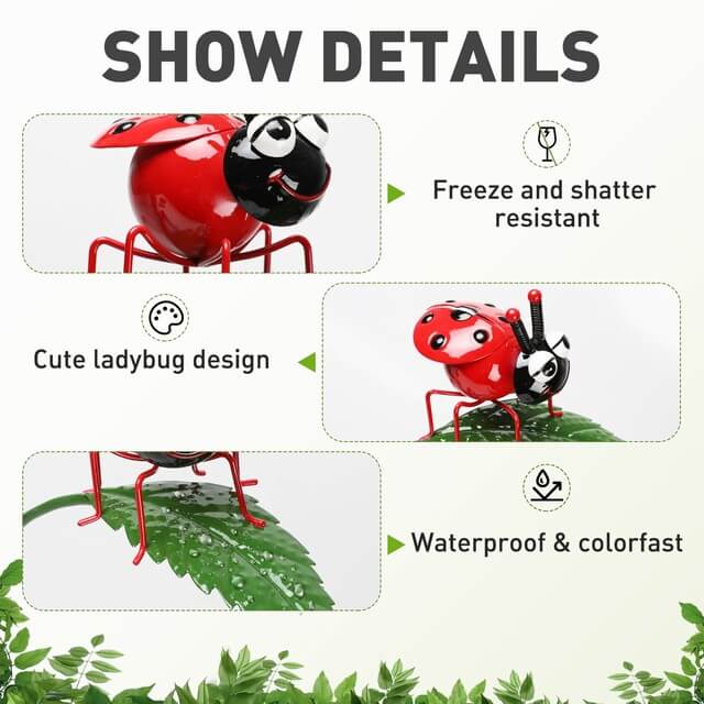 Custom Outdoor Waterproof Metal Ladybug Rain Gauge Yard Decor Stakes