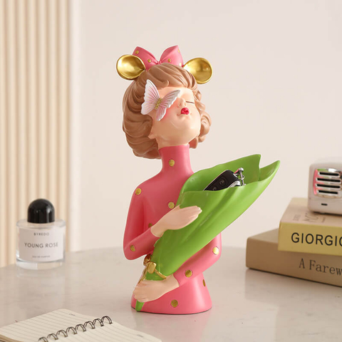 Creative Resin Girl Statue Cute Mini Personality Succulent Resin Planter Desktop Storage