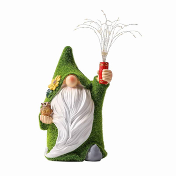 Resin Garden Gnome Statue Figurine Holding Solar LED Lights Strip Xmas Decorations