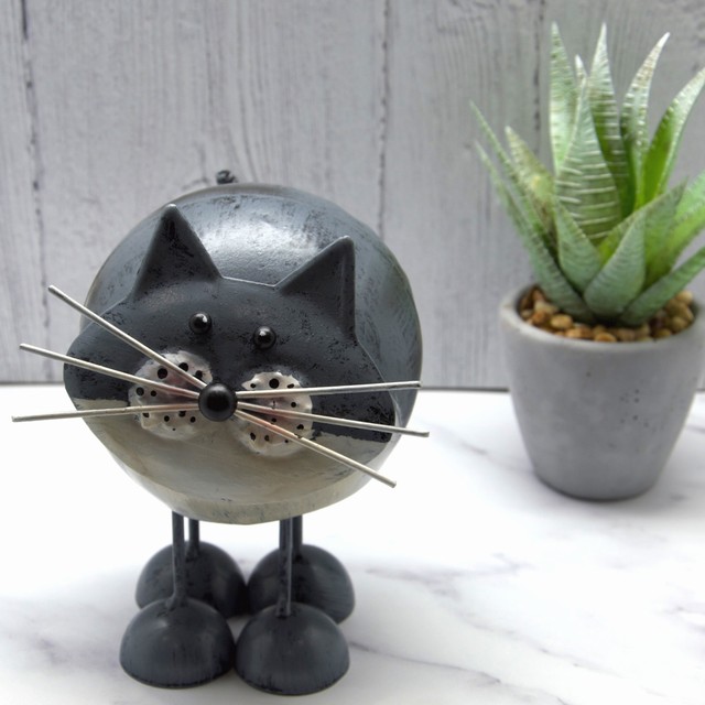 Grey Black Ginger Cute Metal Cat Ornament Garden Cat Figurines Bobbin Cat Ornaments for Home and Garden