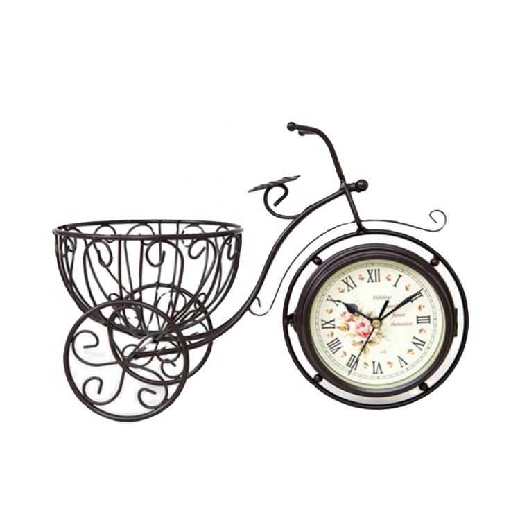 Creative Metal Clock Bicycle Flower Pot for Home Desktop Decoration