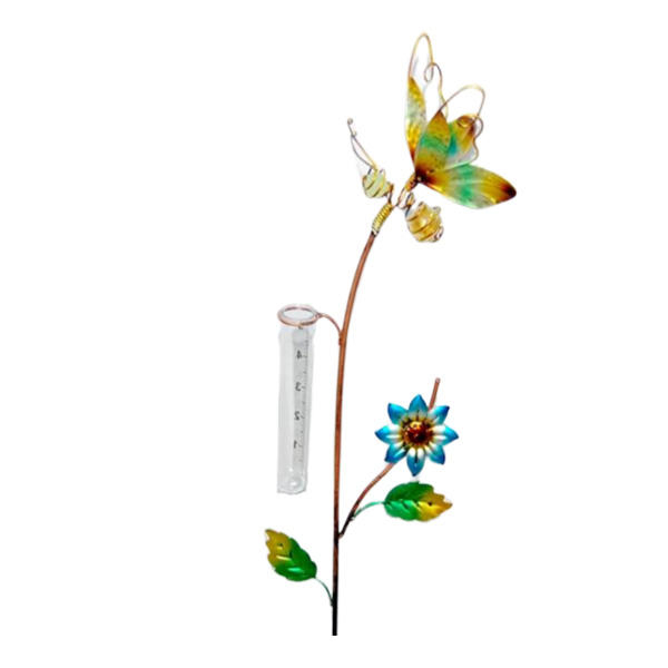 Garden Plug Bee Butterfly Flower Rain Gauge Stake Metal