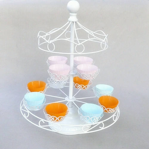 Rotatable Small Cake Stand 12 Cups Wrought Iron Party Turntable Stand For Cake