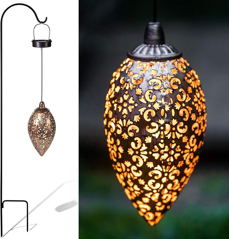 Metal Hanging Leaf-shadow Handle Lantern Lamp Waterproof Solar Outdoor Lighting Patio Decoration Lights