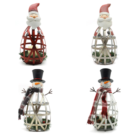 Creative Hollow Out Iron Art Santa Claus Snowman Electronic Candle Lights For Christmas Home Decor Ornament