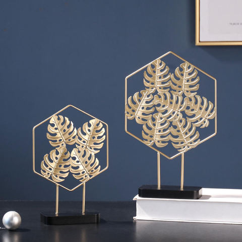 Nordic Ins Golden Leaf Iron Art Decoration Creative Home Living Room Metal Desktop Ornaments