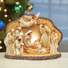 Tabletop Nativity Scene Resin Statue Christian Decorative Sculpture with Lamp