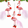 Resin Flamingo Hanging with Santa Hat And Feather Furry for Xmas Theme Party