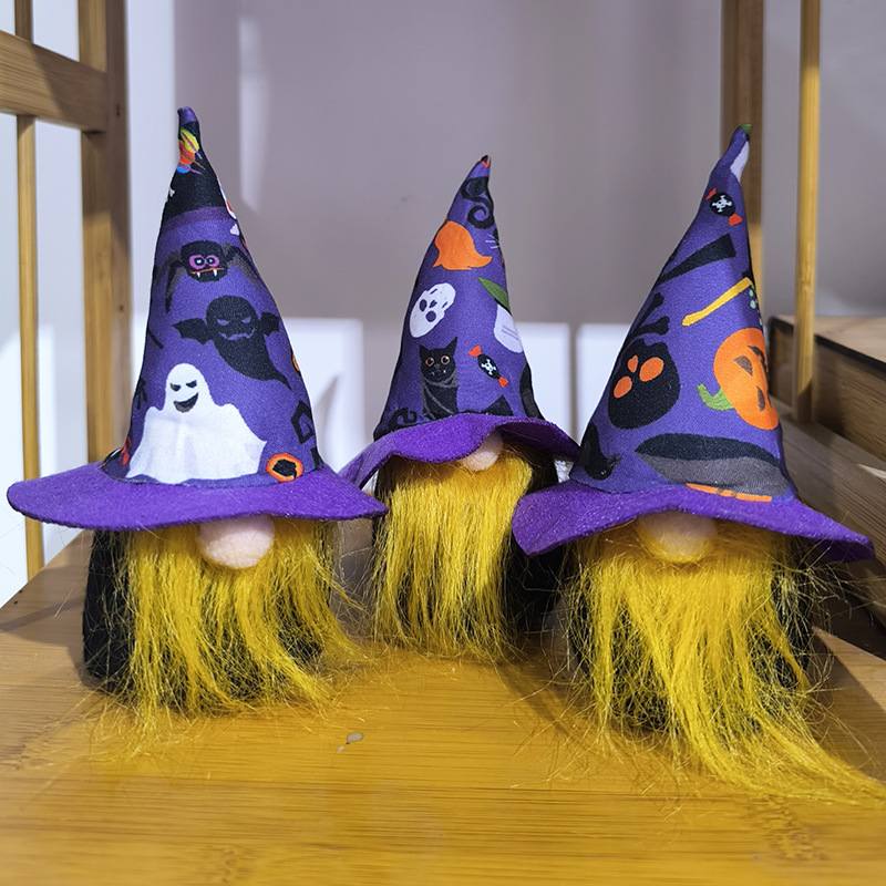 Halloween Purple Fabric Gnome Ghost Pumpkin Cane Skull Faceless Doll