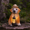 Adorable Resin Puppy Garden Figurine with A Straw Hat And Solar LED Lantern