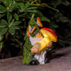 Outdoor Solar Garden Light Gnome Figurine Resin Statue with Light-Up Mushroom