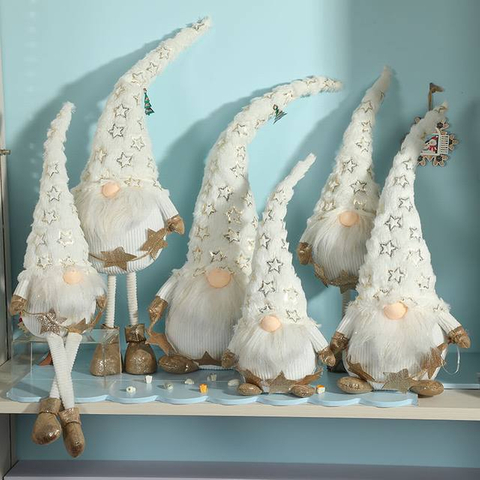 Wholesale White Fabric Plush Gnomes with Star Hat And Long Legs for Home Decor