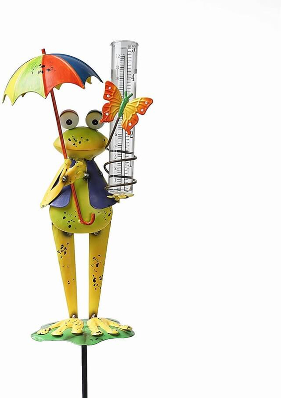 Rain Gauge Stake Yard Garden Stakes Decor Outdoor Metal Frog Figurine with Plastic Tube