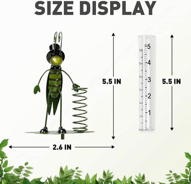 Outdoor Garden Ornament Metal Grasshopper Rain Gauge Yard Stake