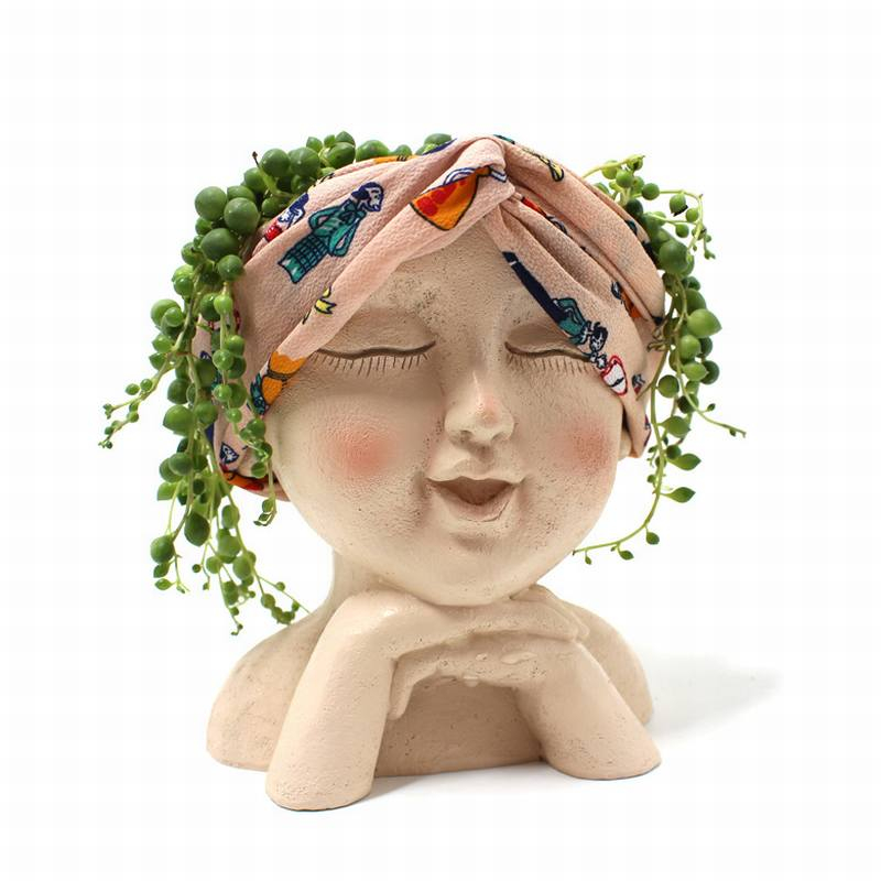 Succulent Planter Girls Face Head Resin Flower Pot with Drain Suitable for Indoor and Outdoor Decor