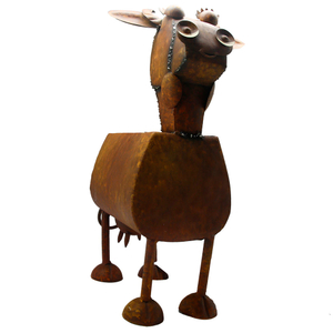 Tall And Cute Animal Cow Standing Rust Color Flower Pot