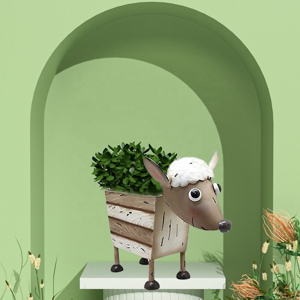 Factory Custom Made Outdoor Garden Decoration Metal Cute Sheep Shaped Flower Pots For Home Garden Ornament