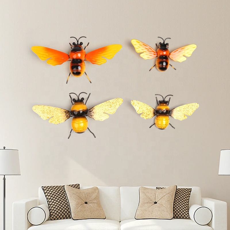 Outdoor 3D Metal Bee Shaped Wall Art Decor For Backyard Garden Fences Hanging Decorations