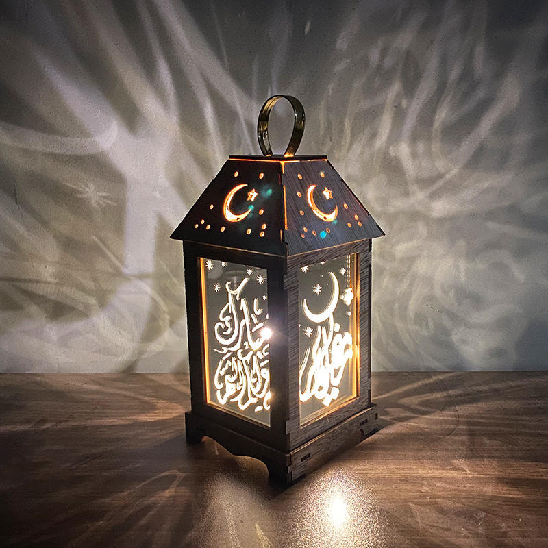 2022 New Style Muslim Festivals Battery Type Led Wooden Wind Lanterns For Living Room Tabletop Decorative