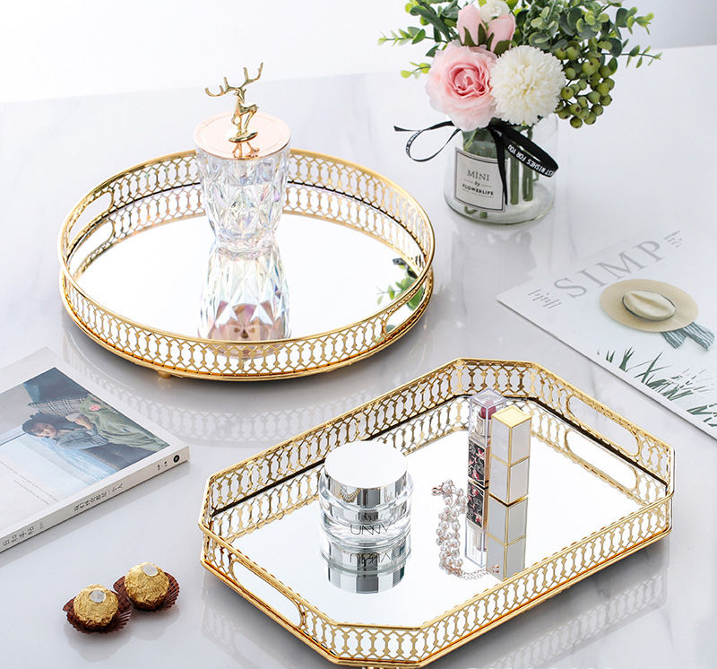 Cosmetic Storage Rack Metal Jewelry Display Decorative Fruit Storage Mirror Tray