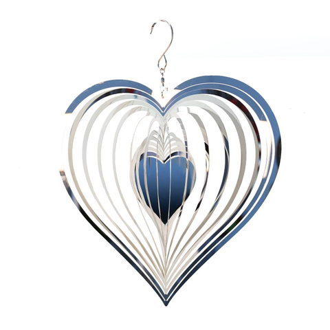 Outdoor Hanging 3D Mirror Stainless Steel Kinetic Heart Spinner Wind For Indoor Outdoor Garden Birthday Gifts Decor