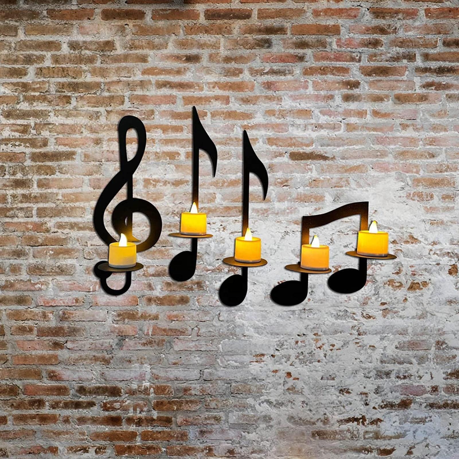 4 Pcs Black Music Note Wall Sconce Metal Candle Holder For Home Office Classroom Musical Symbol Gift Decor