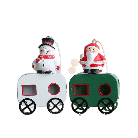 2022 New Small Train Metal Christmas Ornament Pendants For Home Xma Elderly Snowman Hanging Tree Gifts Decor