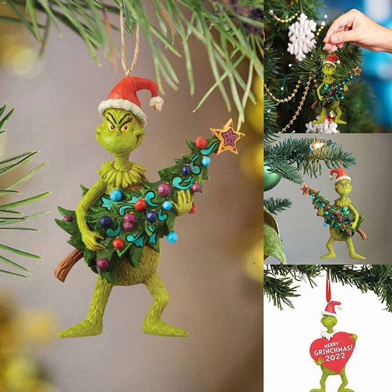 Detailed Grinch Figurine Resin Green Monster Christmas Tree Pendant