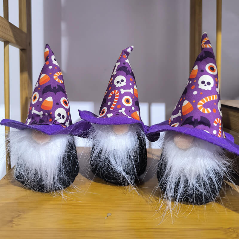 Halloween Purple Fabric Gnome Ghost Pumpkin Cane Skull Faceless Doll