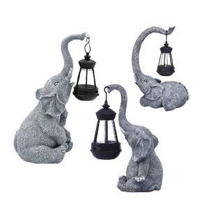 Resin Animal Sculpture Light Elephant Solar Lamp for Outside Yard Garden