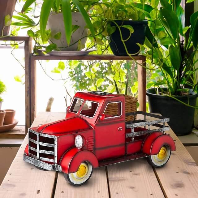 Vintage Blue Green Red Truck Outdoor Yard Summer And Fall Decor Solar Lights Ornaments 