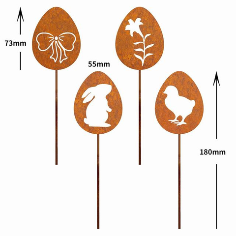 Rusty Metal Chicken Egg Bird Rabbit Heart Garden Ornaments Easter Bunny Lawn Decorations