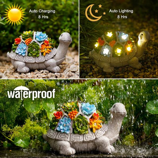 Decorate Your Outdoor Space with Solar-Powered Turtle Statues Unique Succulent LED Light Lawn Ornament for Patio Balcony Yard