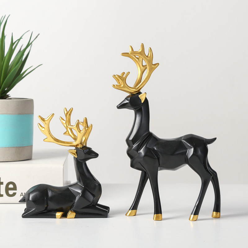 Nordic Style Origami Elk Creative Craft Reindeer Resin Figurines Living Room TV Cabinet Wine Cabinet Gifts for Home Decoration